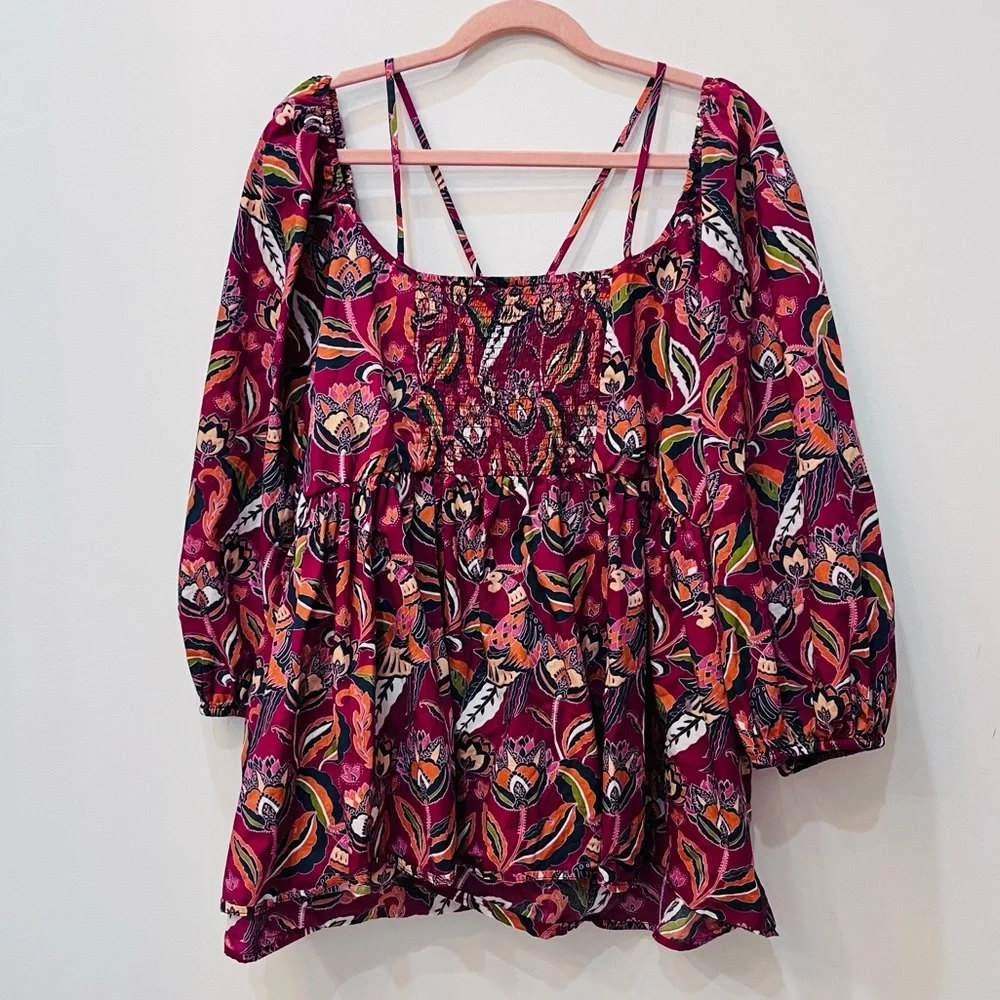 Cato Pink Colorful Floral Puffy Sleeves Blouse sz 18/20W - Picture 2 of 9